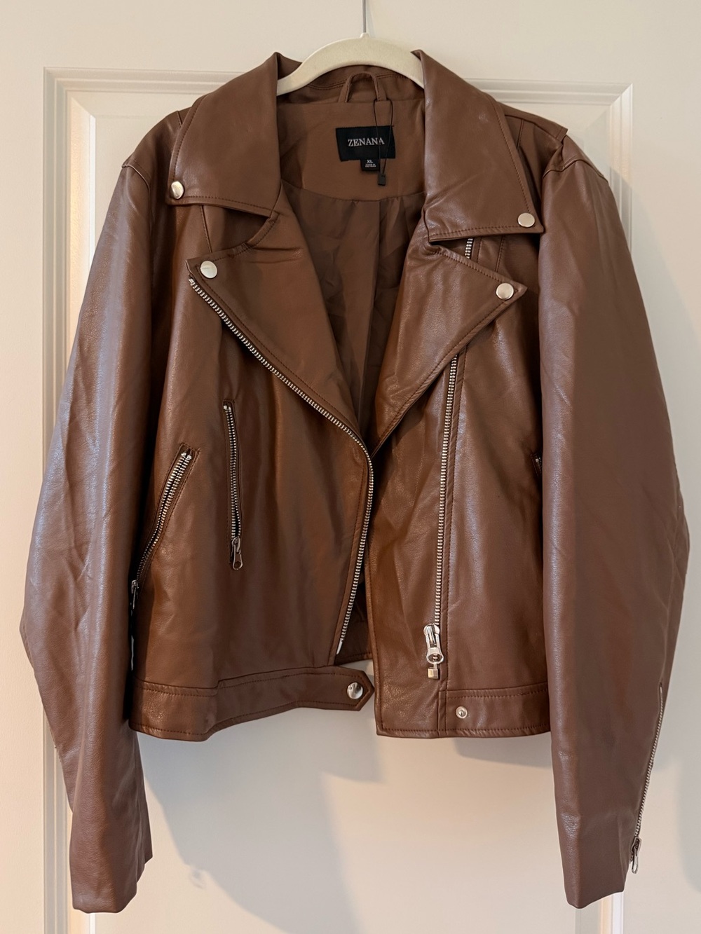 Zenana Outfitters Chestnut Faux Leather Moto Jacket - Women